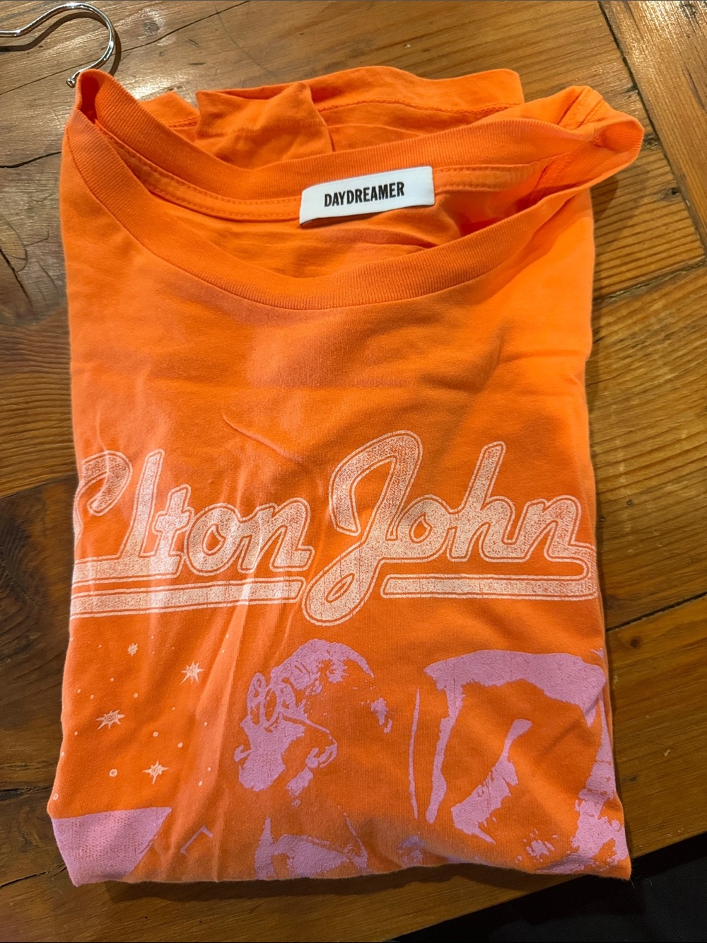 Daydreamer Orange Elton John Graphic Tee with Pink Print